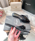 Saint Laurent YSL Women's Flat Slide Sandals Patent Leather