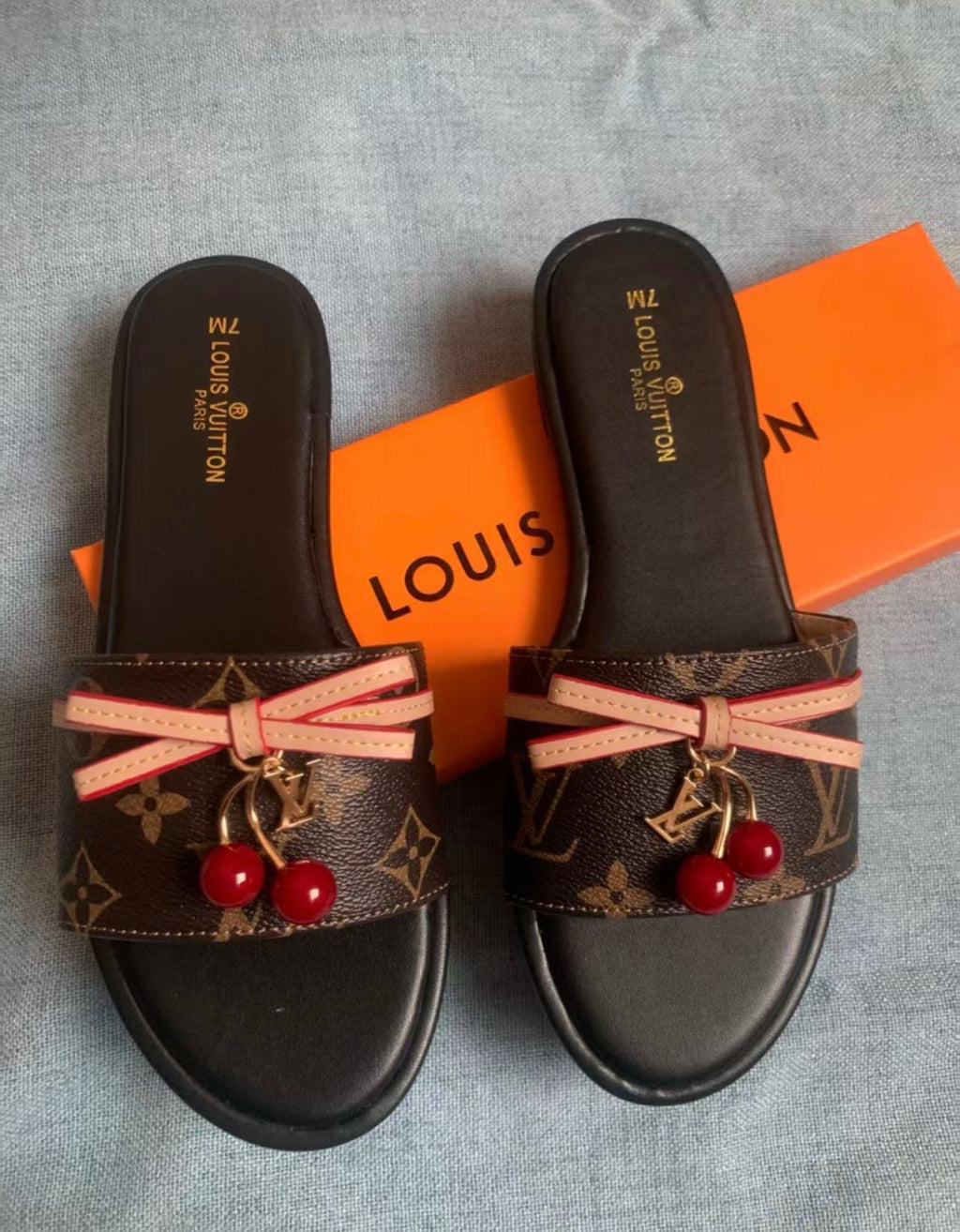 Louis Vuitton x Takashi Murakami White Monogram Cherry Slide Sandals
