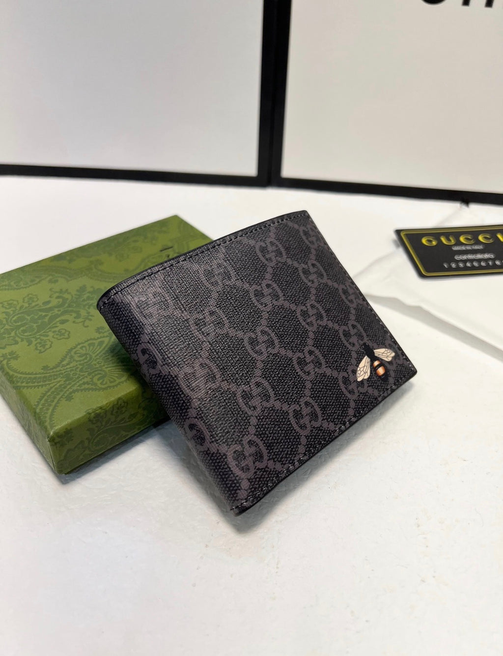 Gucci GG Supreme Bee Black Bifold Leather Wallet