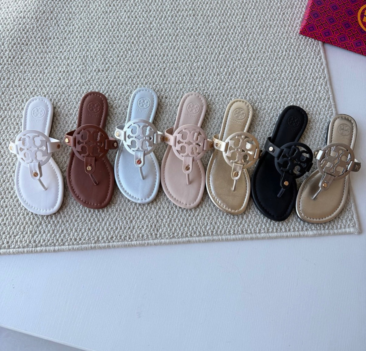 Tory Burch Miller Leather Thong Sandals Cutout Double T Logo