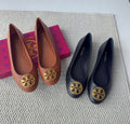 Tory Burch Leather Ballet Flats Gold Double T Logo Medallion