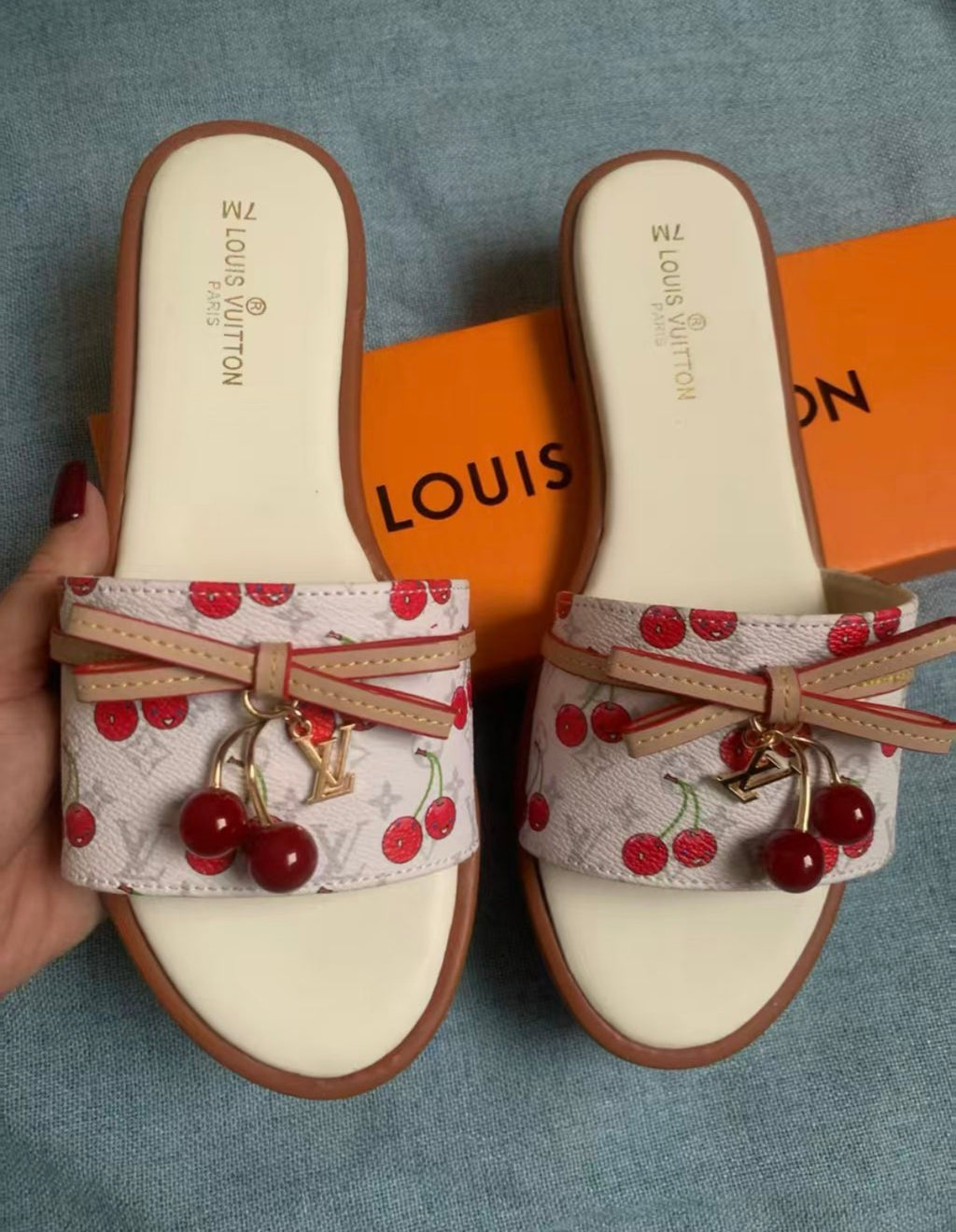 Louis Vuitton x Takashi Murakami White Monogram Cherry Slide Sandals